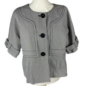 Kenneth Cole Reaction Short Sleeve Blazer Women 12 Pin Stripe Business Casual